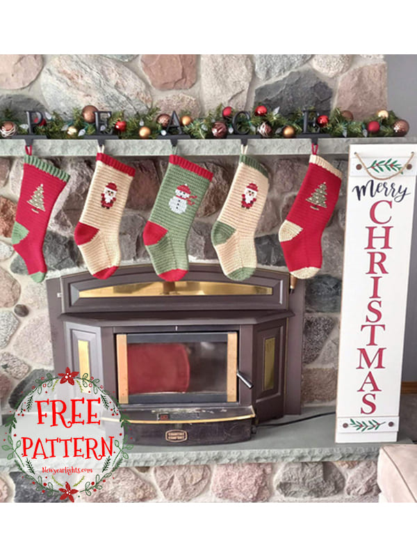 Embroidery Crochet Christmas Stocking