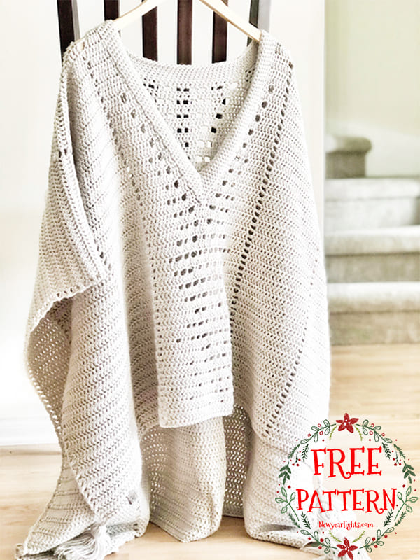 rectangle v-neck country crochet poncho