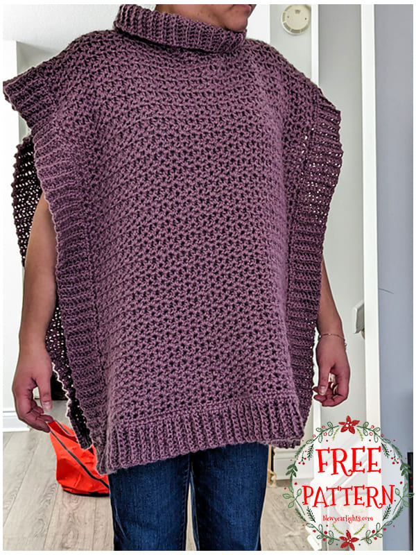 ribbed neck crochet poncho sweater