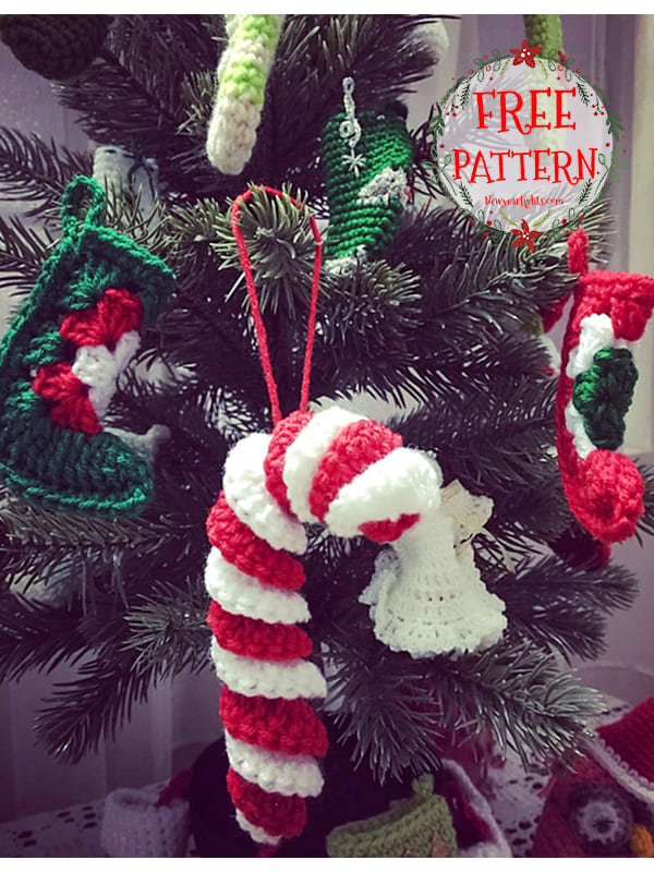 stripes crochet candy cane ornament