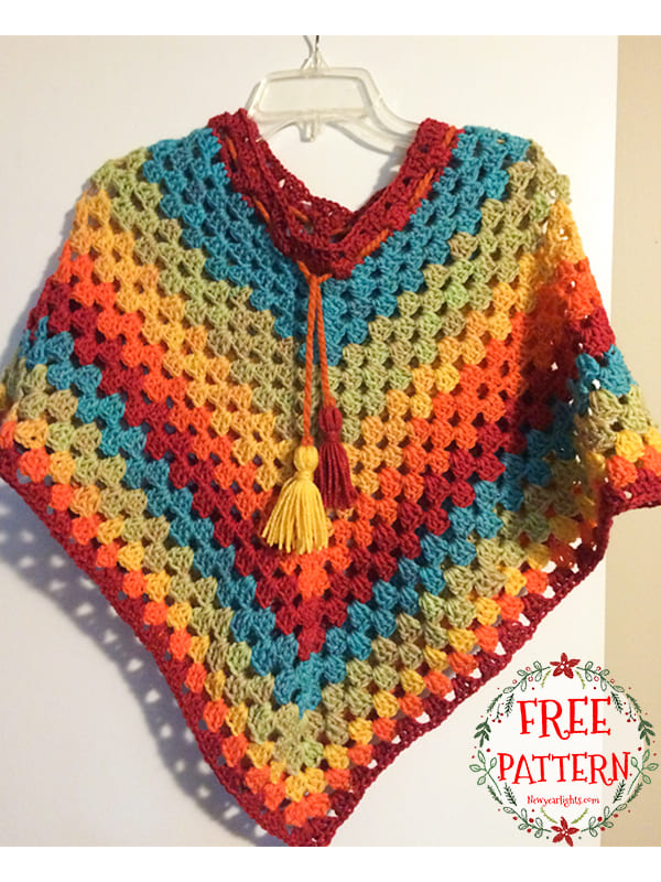 tied crochet granny square poncho