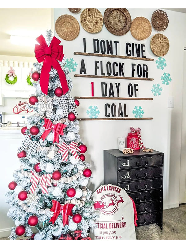 red and white christmas tree decorations