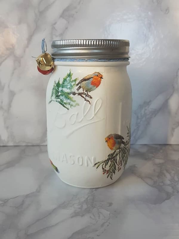 bird decorated christmas mason jars
