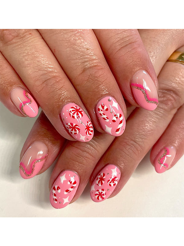 candy cane pink christmas nails