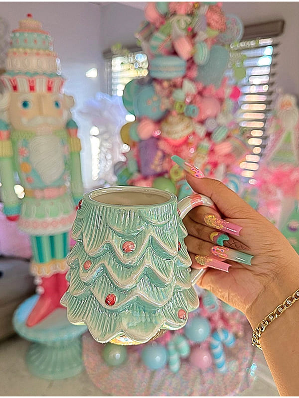 colorful christmas tree mug