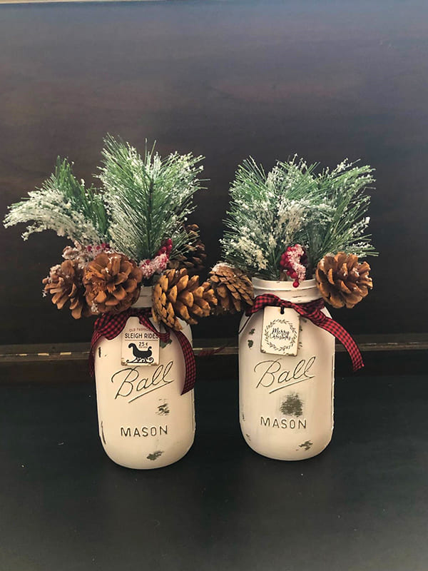 pine christmas crafts with mason jars