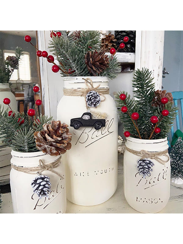 pine decorated christmas mason jars