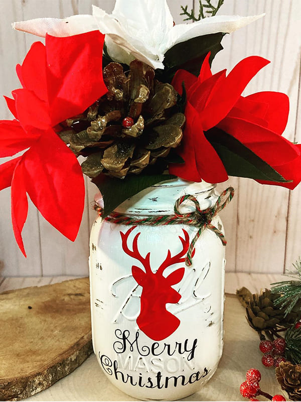 reindeer decorated christmas mason jars