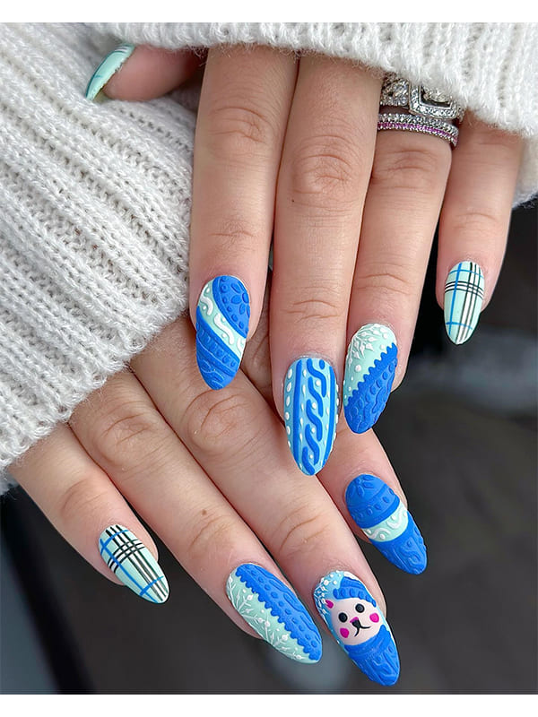 snowman blue christmas nails​