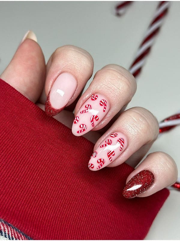 candy cane pink christmas nails