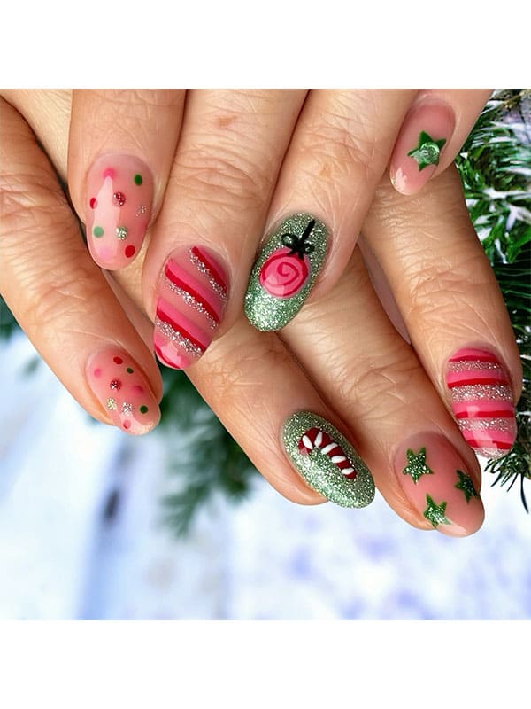 ornaments sparkly christmas nails