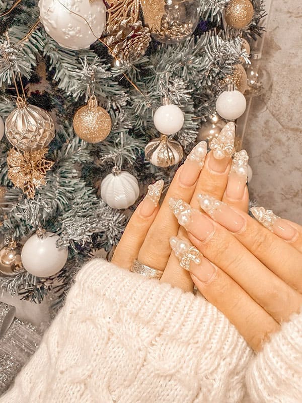 pearl white christmas nails