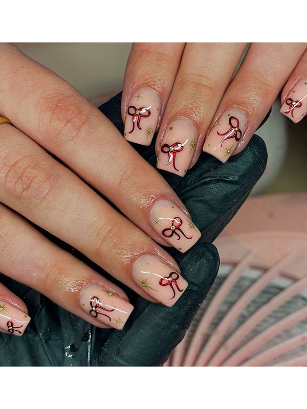 ribbon pretty christmas nails