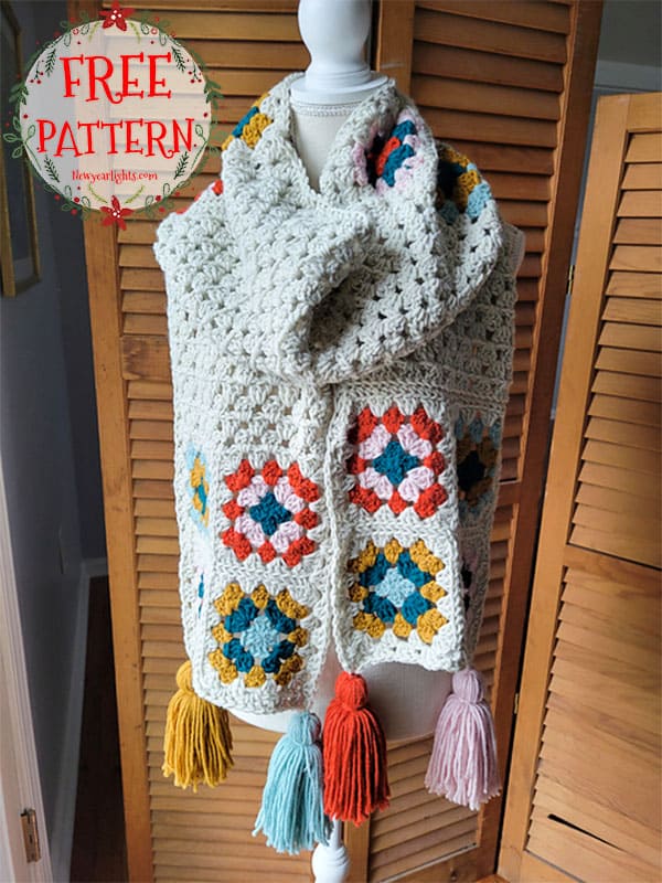 Free granny square scarf crochet pattern (2)